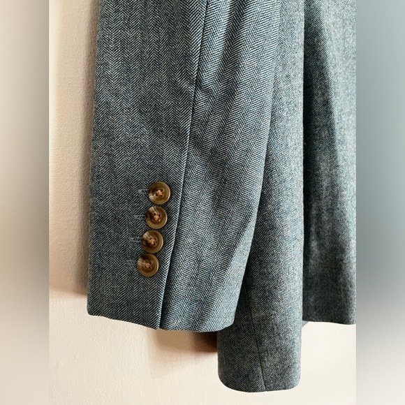 Wool Cashmere Herringbone Blue Gray Blazer sz 6 - Picture 8 of 14